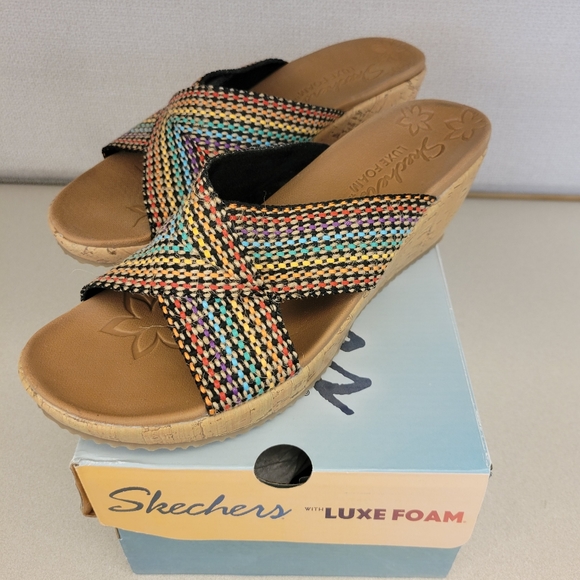 Skechers Luxe Foam Sandals Multi Color Size 9 - Picture 2 of 7